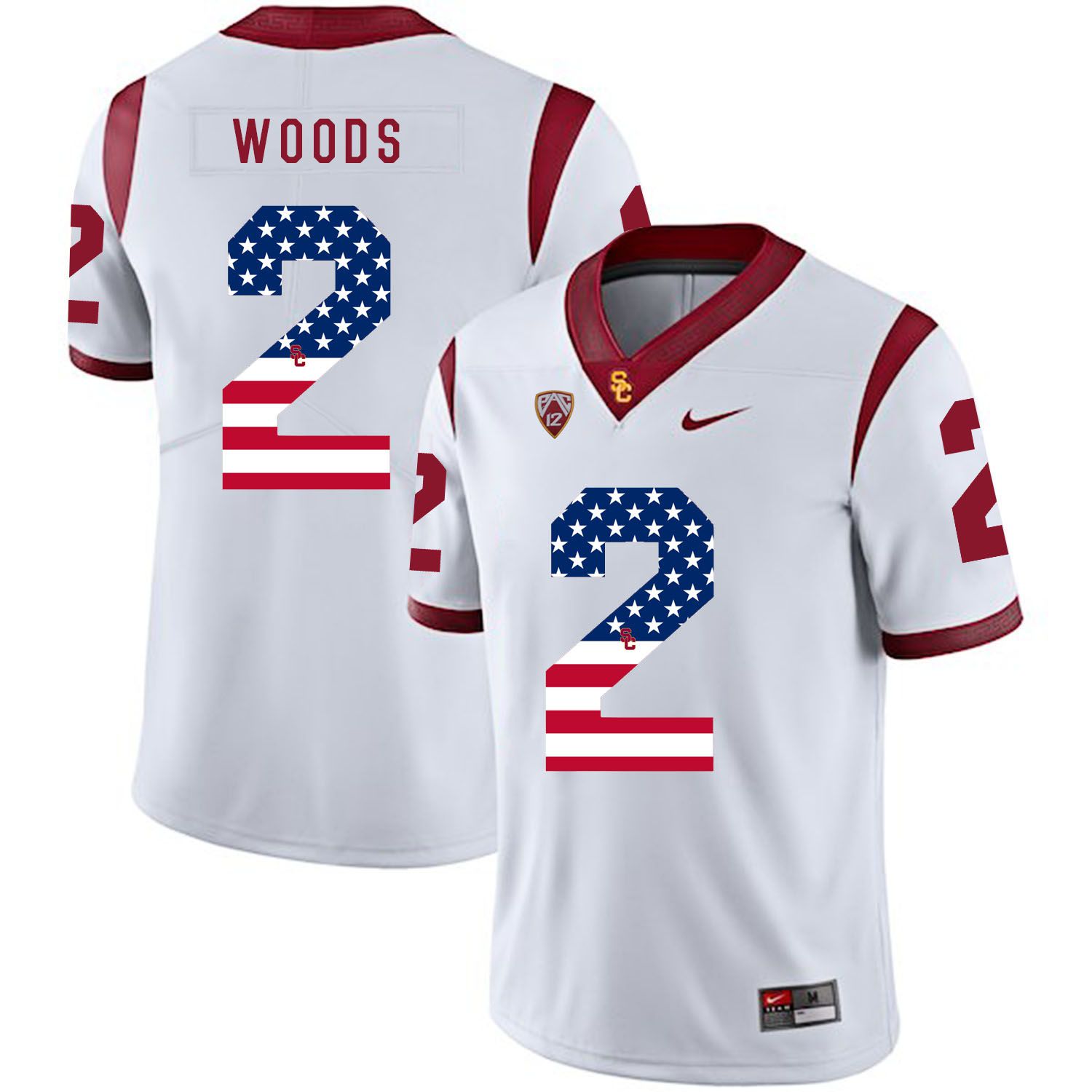 Men USC Trojans #2 Woods White Flag Customized NCAA Jerseys->customized ncaa jersey->Custom Jersey